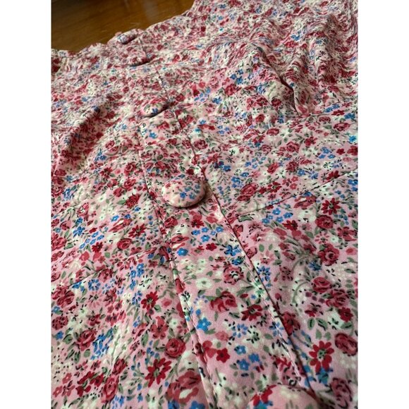 Zara Red White Blue Floral Tiered Mini Dress Puff Sleeve Button Front Size - Picture 6 of 10